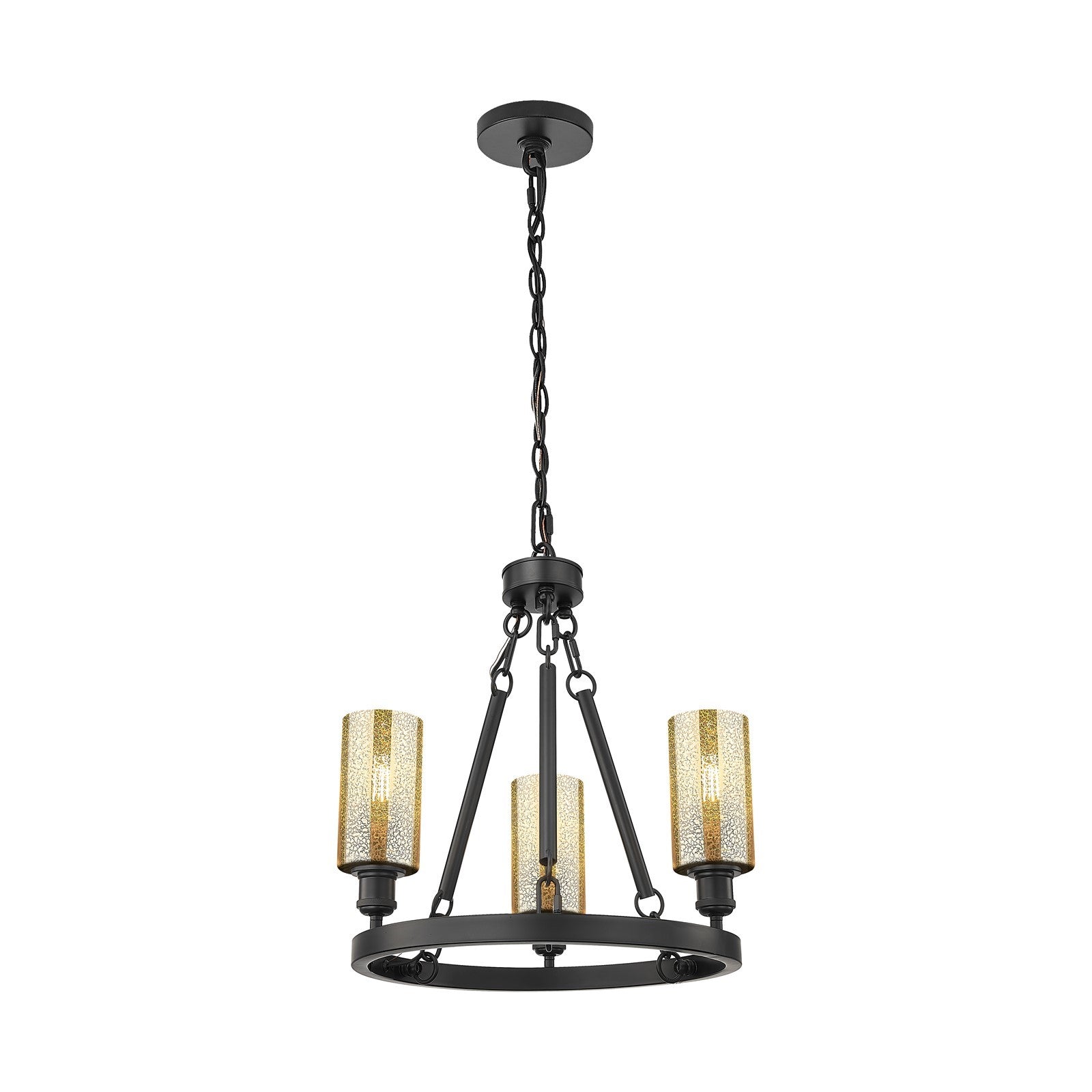 Innovations Crown Point 22in 3-Light Mini Chandelier | Industrial Matte Black Steel and Mercury Glass | Dining Room & Kitchen | Model 820-BK-G434-7ME