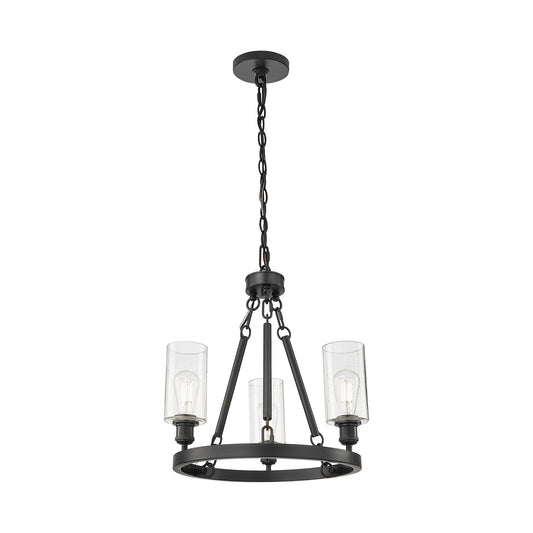 Innovations Crown Point 22in 3-Light Mini Chandelier | Industrial Matte Black Steel and Seedy Glass | Kitchen Island & Dining | Model 820-BK-G434-7SDY