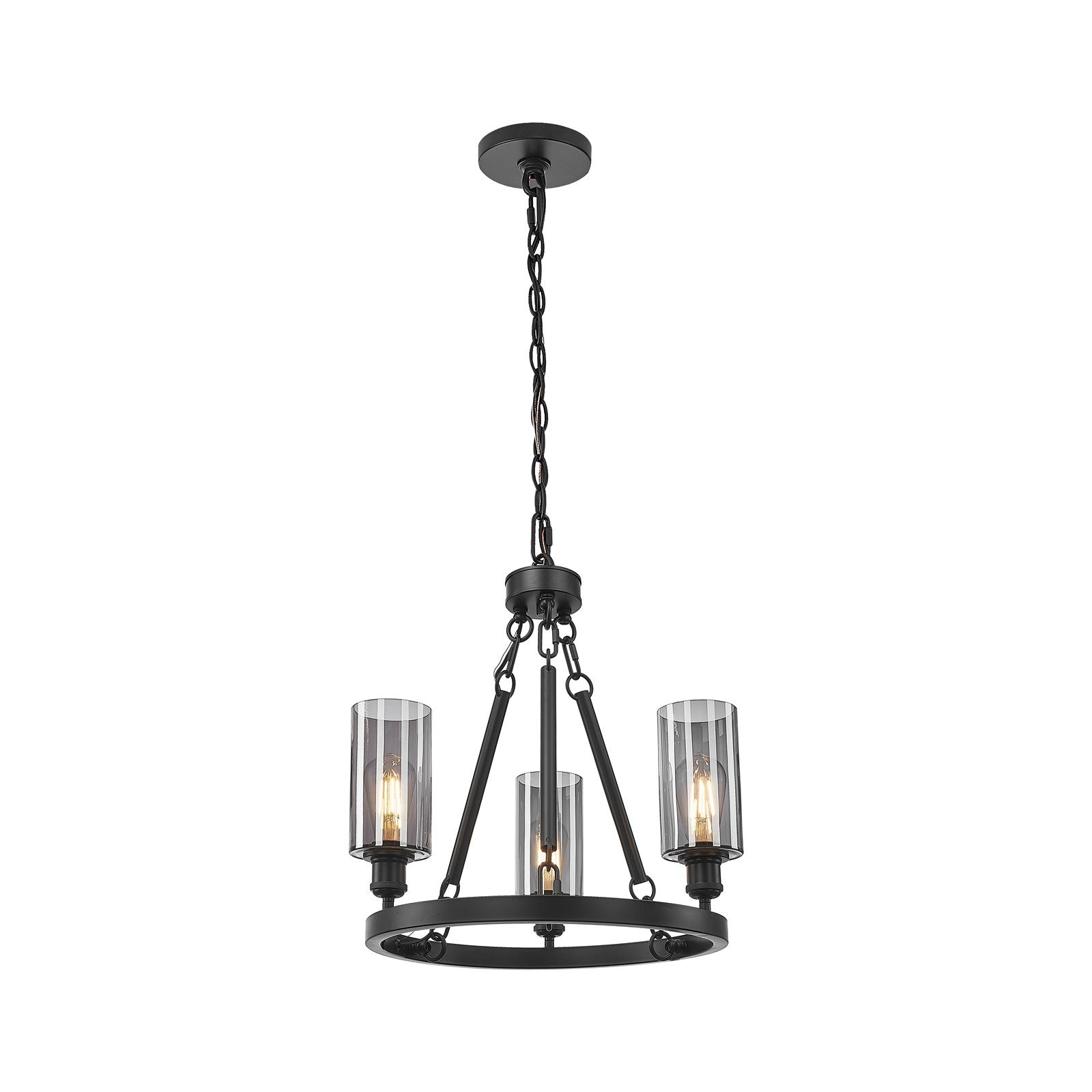 Innovations Crown Point 22in 3-Light Mini Chandelier | Industrial Matte Black Steel and Light Smoke Glass | Dining Room & Kitchen | Model 820-BK-G434-7SM