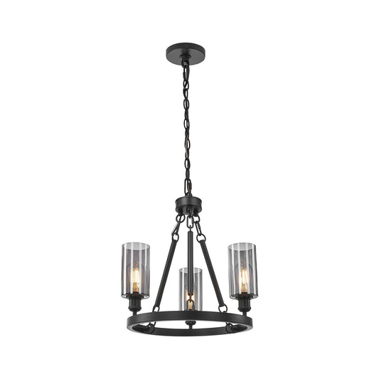 Innovations Crown Point 22in 3-Light Mini Chandelier | Industrial Matte Black Steel and Light Smoke Glass | Dining Room & Kitchen | Model 820-BK-G434-7SM