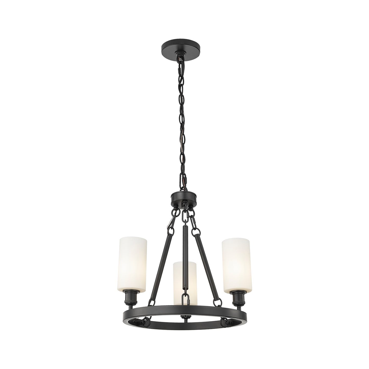 Innovations Crown Point 22in 3-Light Mini Chandelier | Industrial Matte Black Steel and White Frosted Glass | Dining Room & | Model 820-BK-G434-7WH