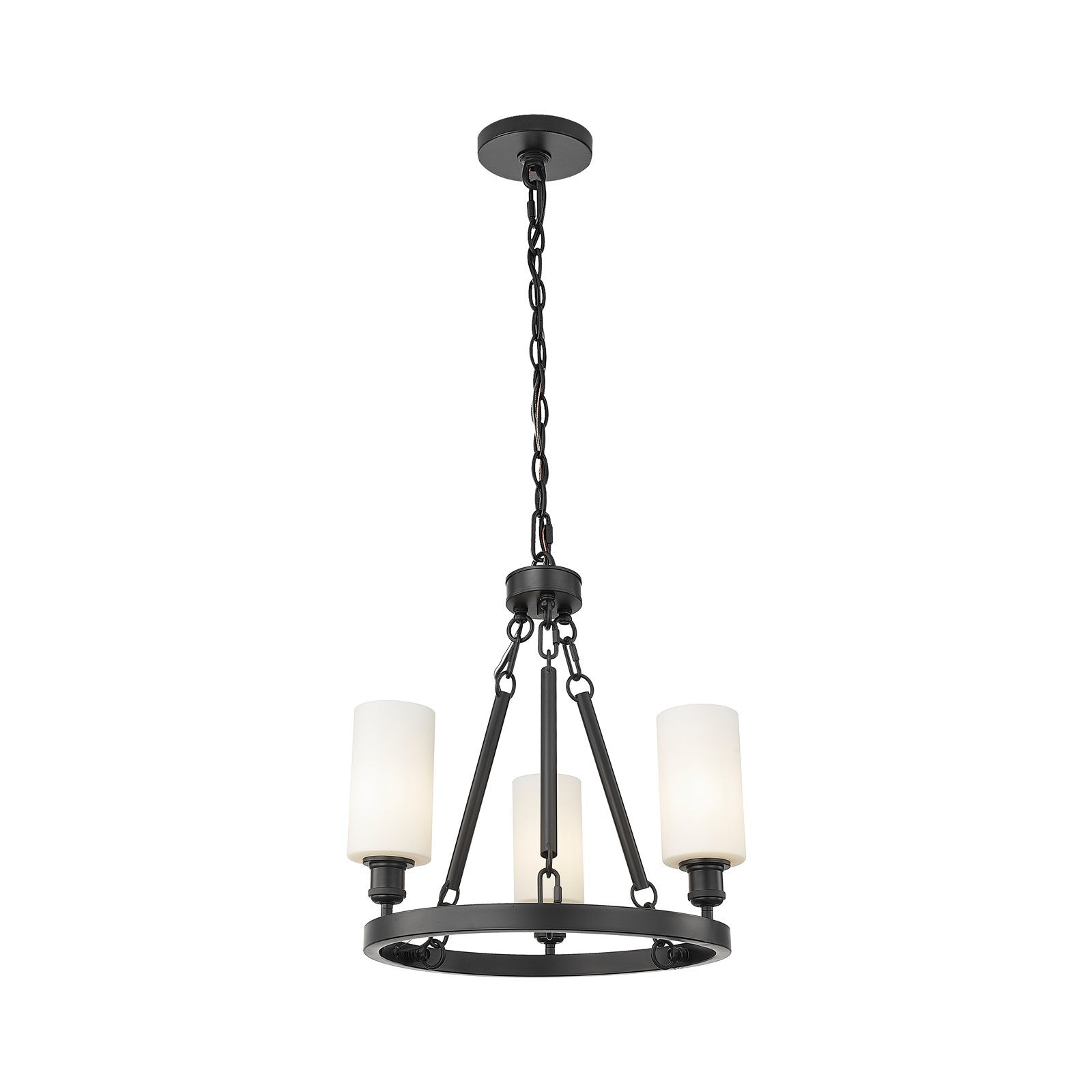 Innovations Crown Point 22in 3-Light Mini Chandelier | Industrial Matte Black Steel and White Frosted Glass | Dining Room & | Model 820-BK-G434-7WH