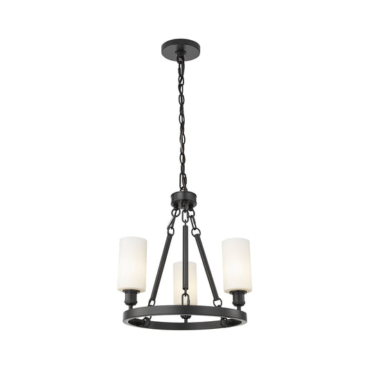 Innovations Crown Point 22in 3-Light Mini Chandelier | Industrial Matte Black Steel and White Frosted Glass | Dining Room & | Model 820-BK-G434-7WH