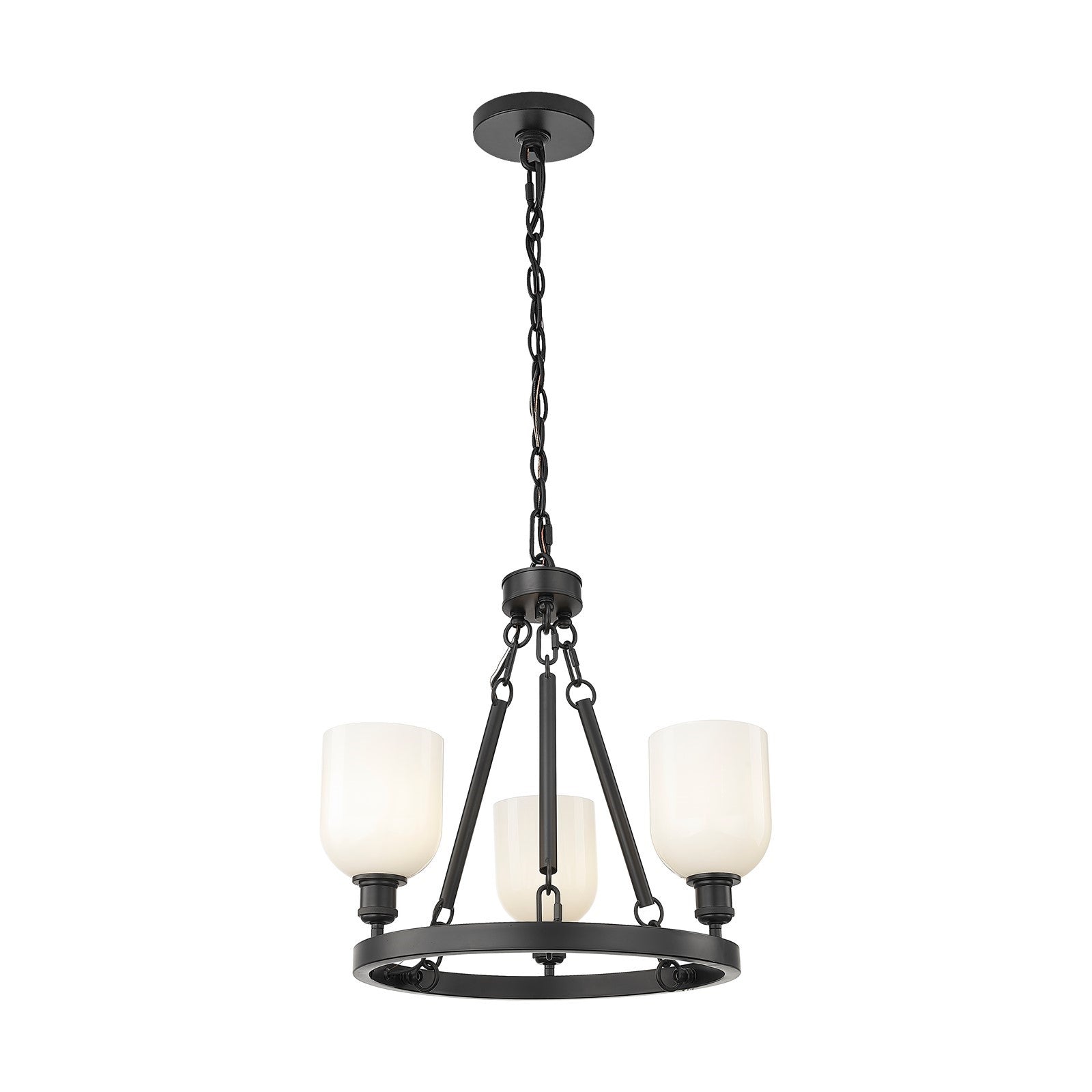 Innovations Bella 24in 3-Light Mini Chandelier | Industrial Matte Black Steel and White Glass | Kitchen Island & Dining Room | Model 820-BK-G558-6GWH