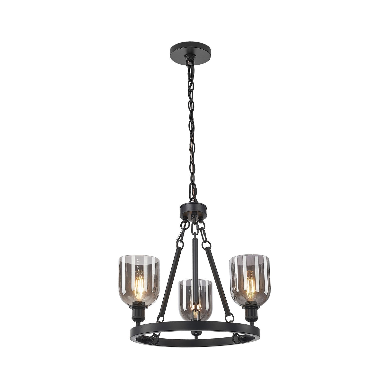Innovations Bella 24in 3-Light Mini Chandelier | Industrial Matte Black Steel and Light Smoked Glass | Dining Room & Kitchen | Model 820-BK-G558-6SM