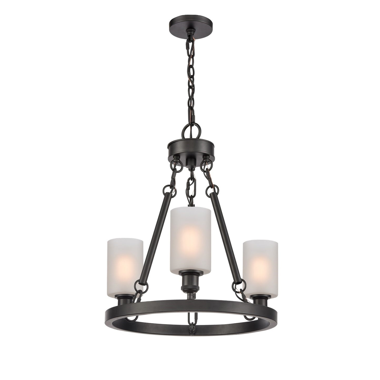 Innovations Clymer 20in 3-Light Mini Chandelier | Industrial Matte Black Steel and Matte White Glass | Kitchen Island & Dining | Model 820-BK-G801-LED