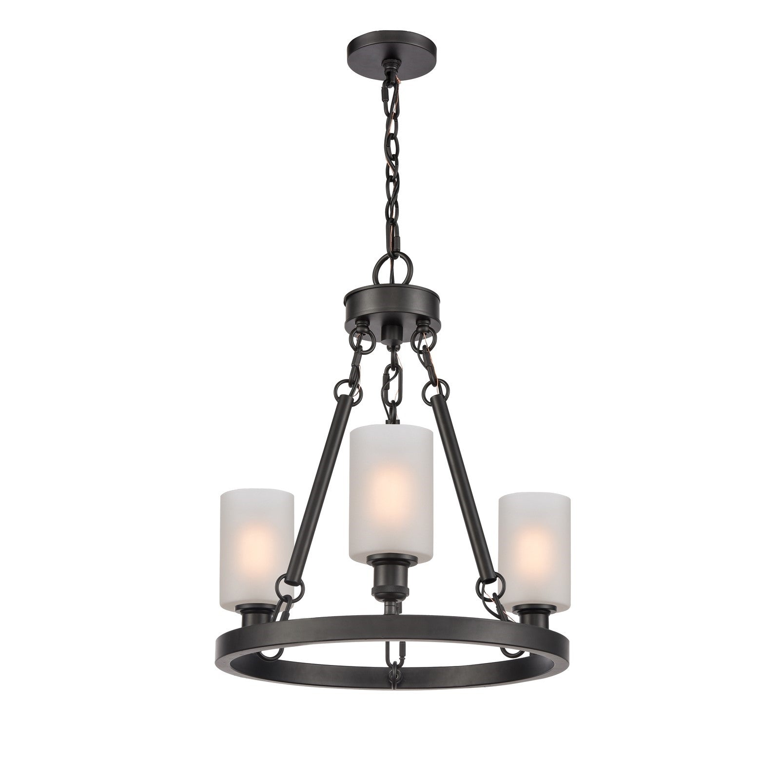 Innovations Clymer 20in 3-Light Mini Chandelier | Industrial Matte Black Steel and Matte White Glass | Kitchen Island & Dining | Model 820-BK-G801-LED