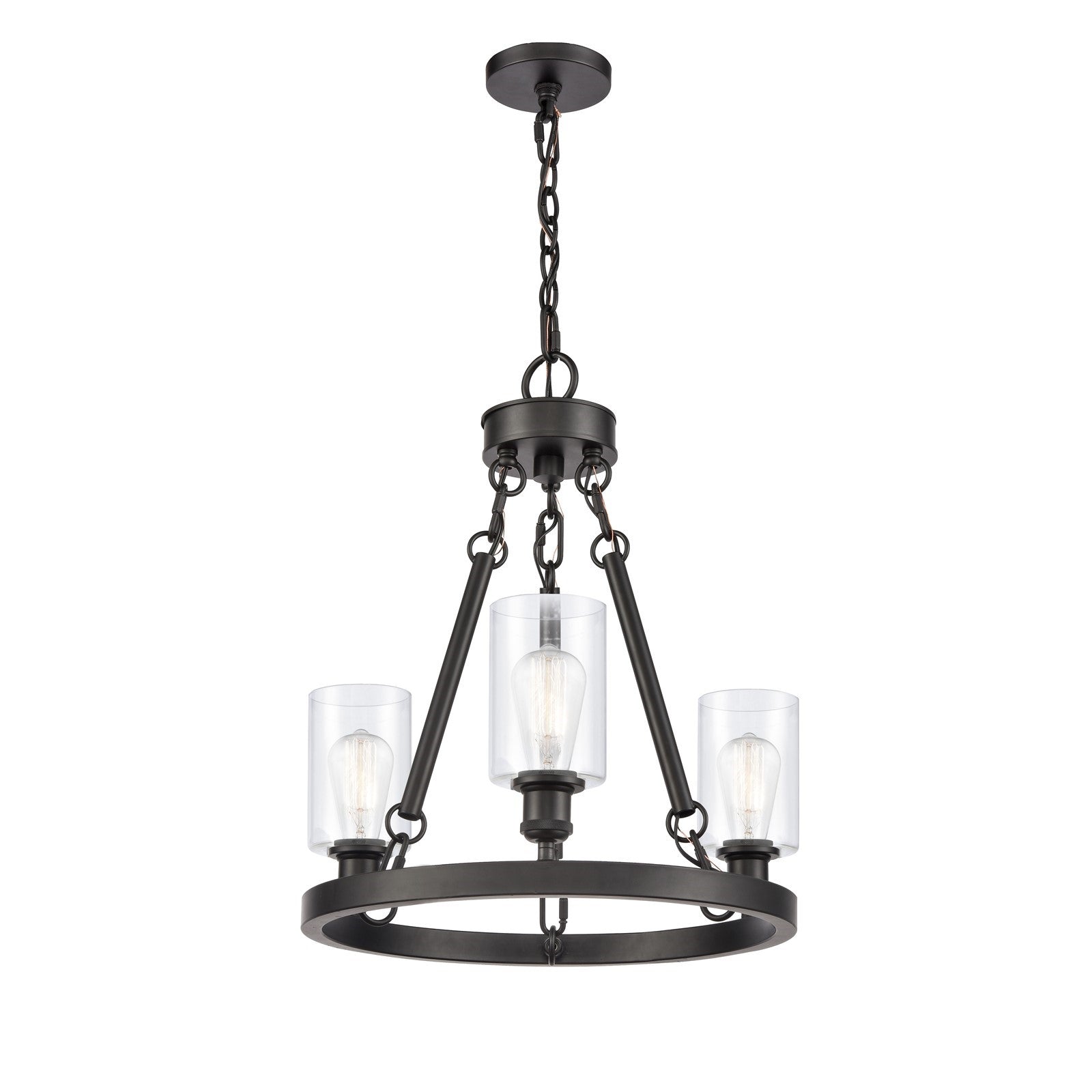 Innovations Clymer 20in 3-Light Mini Chandelier | Industrial Matte Black Steel and Clear Glass | Kitchen Island & Dining Room | Model 820-BK-G802