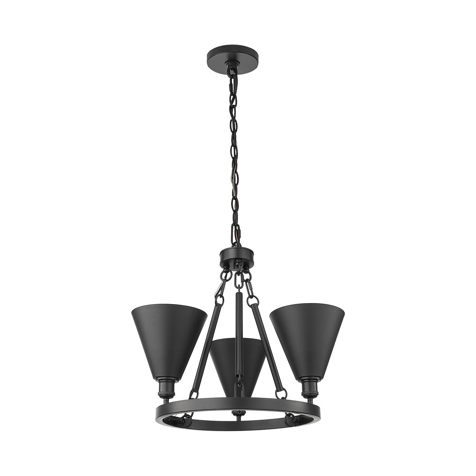 Innovations Berkshire Metal 26in 3-Light Mini Chandelier | Industrial Matte Black Steel and Matte White Metal Shade | Kitchen | Model 820-BK-MBC-8-BK
