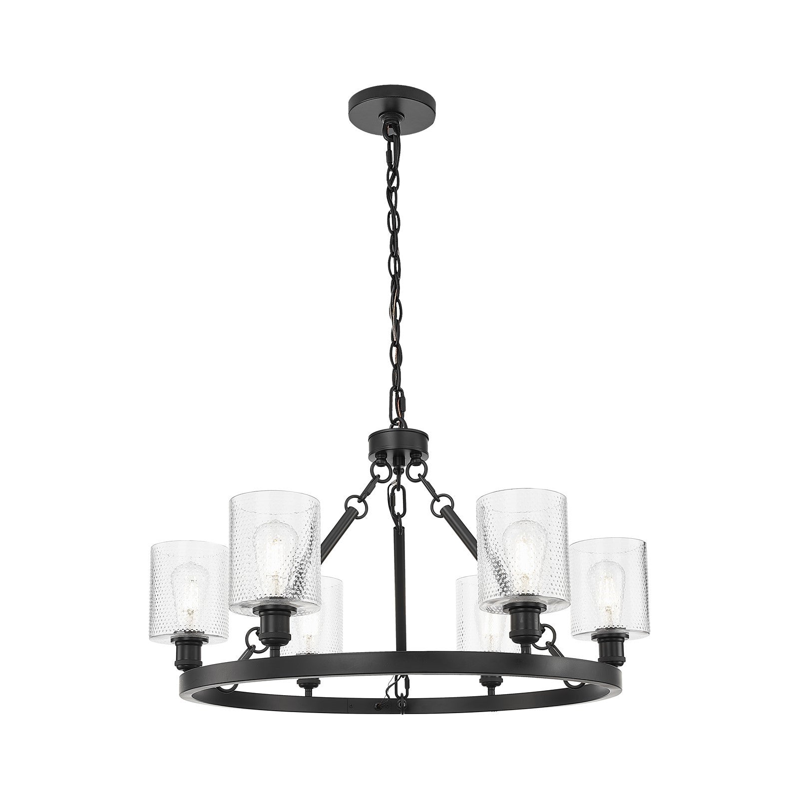 Innovations Cobbleskill 33in 6-Light Chandelier | Industrial Matte Black Steel and Clear Glass | Kitchen Island & Dining Room | Model 830-BK-G112