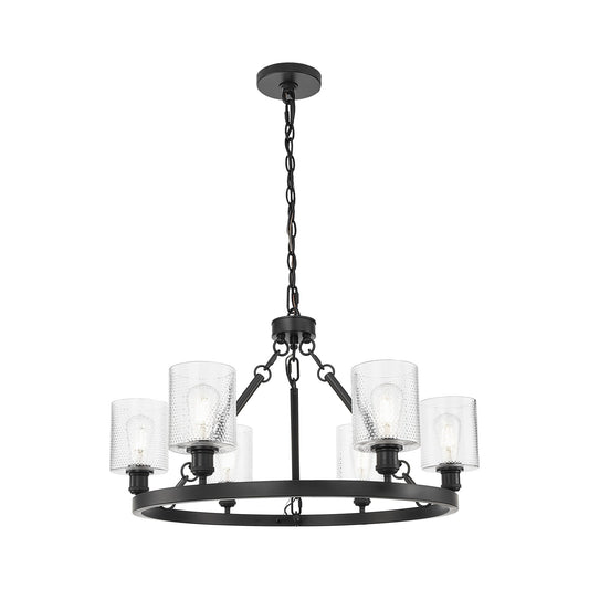 Innovations Cobbleskill 33in 6-Light Chandelier | Industrial Matte Black Steel and Clear Glass | Kitchen Island & Dining Room | Model 830-BK-G112