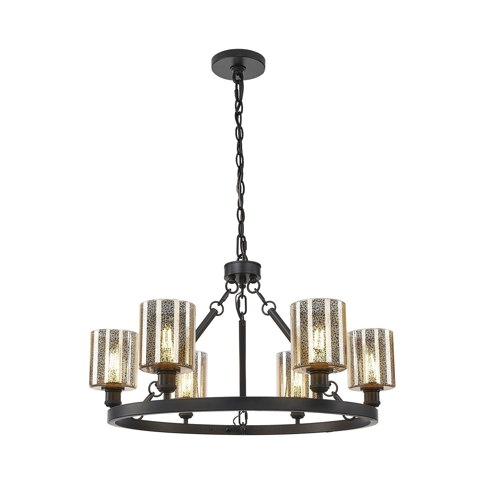Innovations Cobbleskill 33in 6-Light Chandelier | Industrial Matte Black Steel and Mercury Glass Shade | Dining Room & Living Room | Model 830-BK-G116