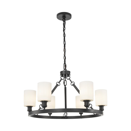 Innovations Hadley 33in 6-Light Chandelier | Industrial Matte Black Steel and Matte White Glass | Dining Room & Living Room | Model 830-BK-G341