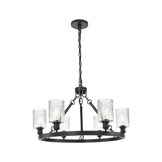Innovations Hadley 33in 6-Light Chandelier | Industrial Matte Black Steel and Clear Ribbed Glass | Dining Room & Living Room | Model 830-BK-G342