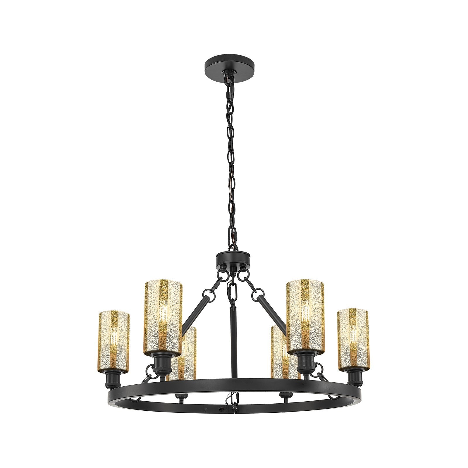 Innovations Crown Point 32in 6-Light Chandelier | Industrial Matte Black Steel and Mercury Glass | Dining Room & Living Room | Model 830-BK-G434-7ME