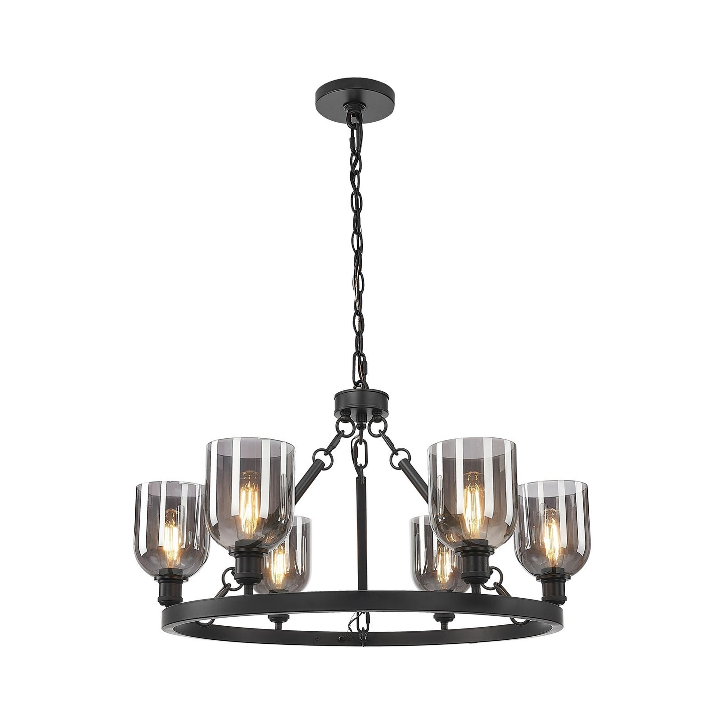 Innovations Bella 34in 6-Light Chandelier | Industrial Matte Black Steel and Light Smoke Glass | Dining Room & Living Room | Model 830-BK-G558-6SM