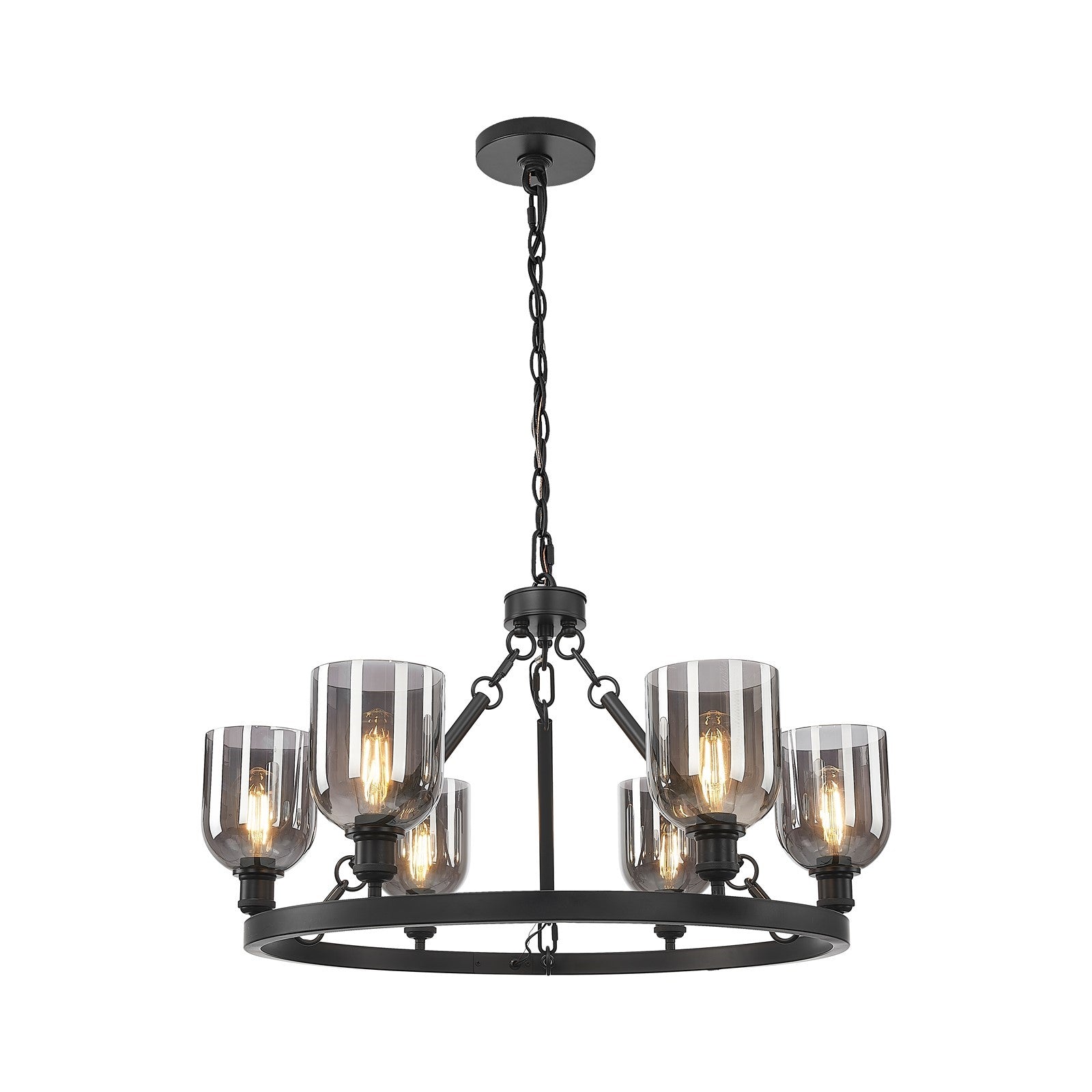 Innovations Bella 34in 6-Light Chandelier | Industrial Matte Black Steel and Light Smoke Glass | Dining Room & Living Room | Model 830-BK-G558-6SM
