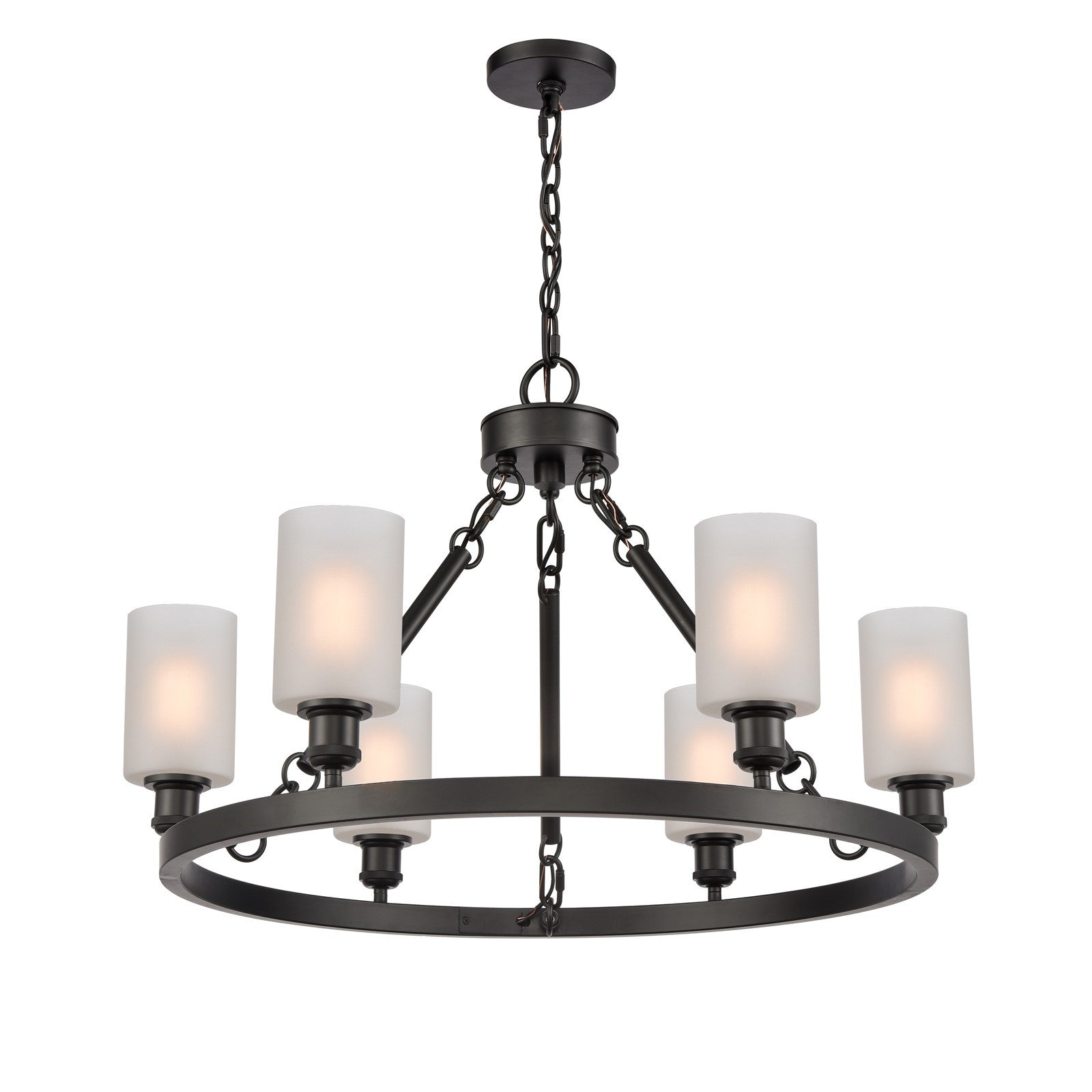 Innovations Clymer 30in 6-Light Chandelier | Industrial Matte Black Steel and Matte White Glass | Kitchen Island & Dining Room | Model 830-BK-G801-LED