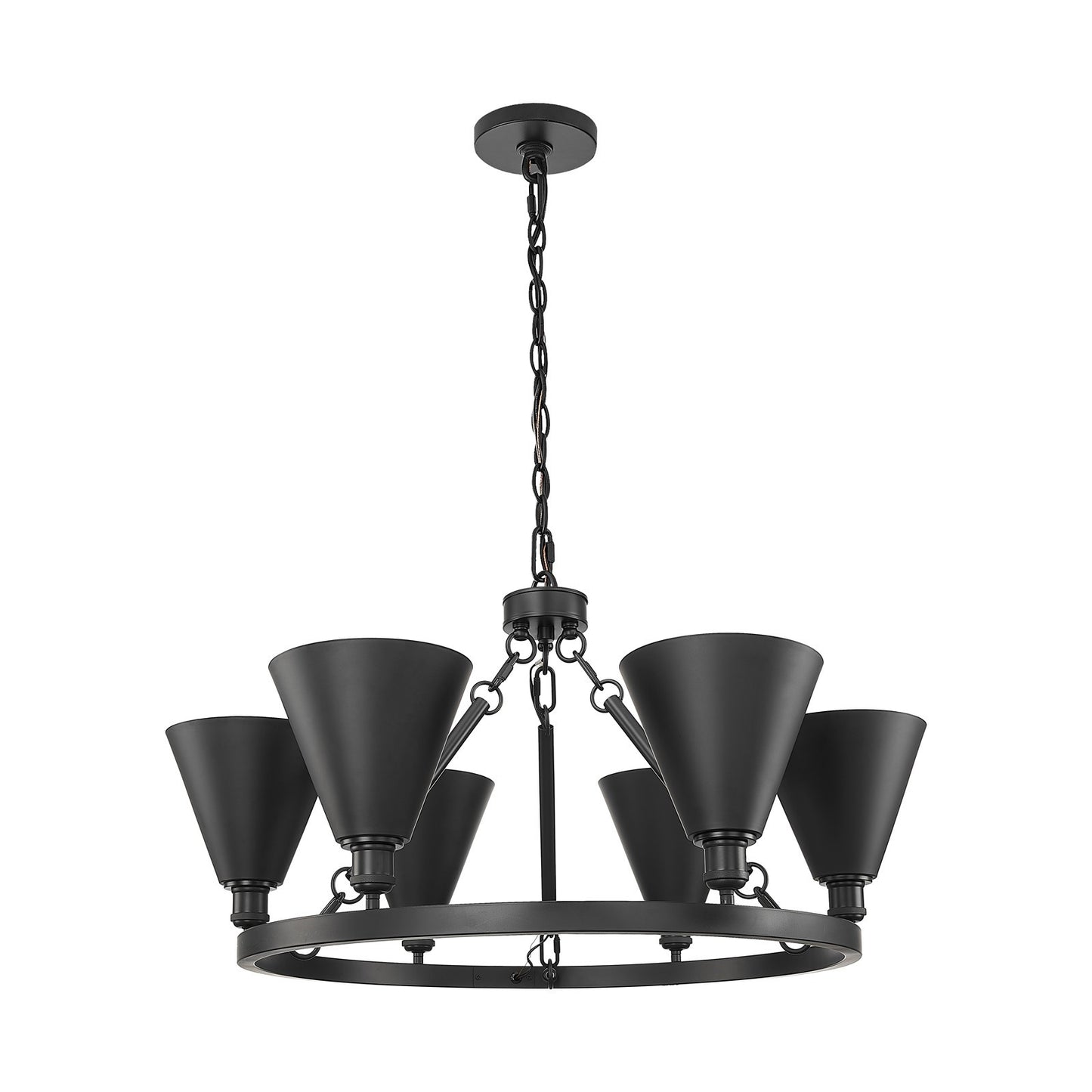 Innovations Berkshire Metal 36in 6-Light Chandelier | Industrial Matte Black Steel and Matte White Metal Shade | Dining Room & | Model 830-BK-MBC-8-BK