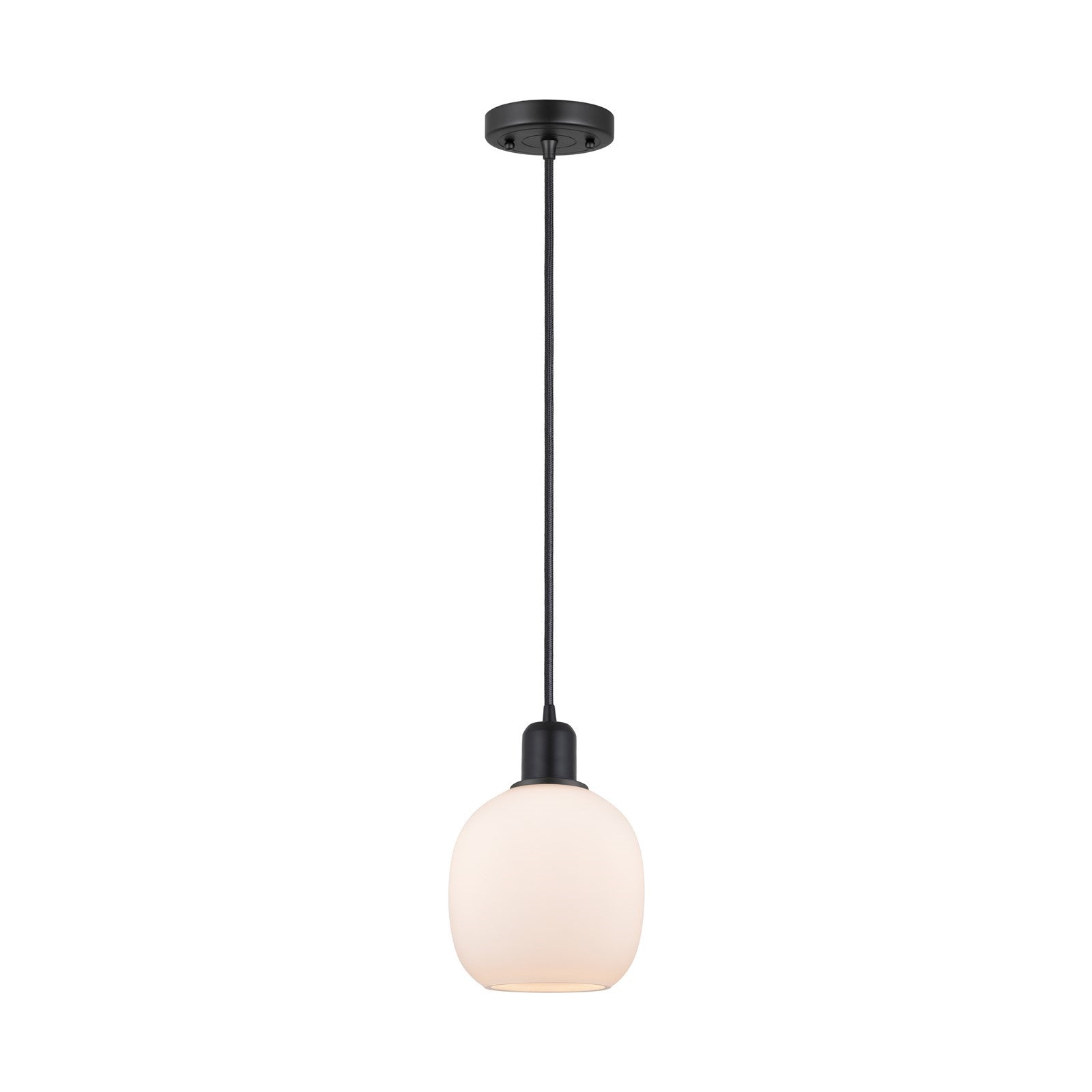 Innovations Belfast 6in 1-Light Mini Pendant | Industrial Matte Black Steel and Matte White Glass | Kitchen Island | 6 x 6 x 9 in | Model 900-1P-BK-G101