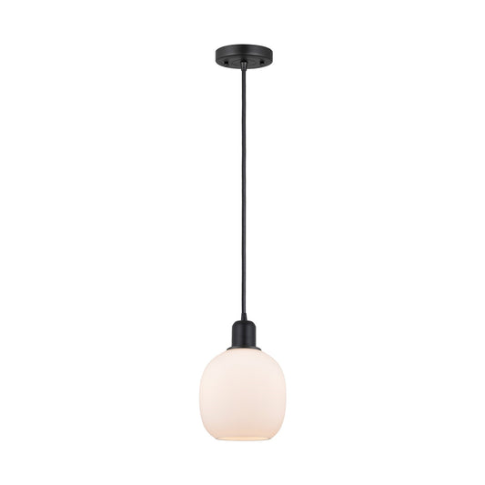 Innovations Belfast 6in 1-Light Mini Pendant | Industrial Matte Black Steel and Matte White Glass | Kitchen Island | 6 x 6 x 9 in | Model 900-1P-BK-G101