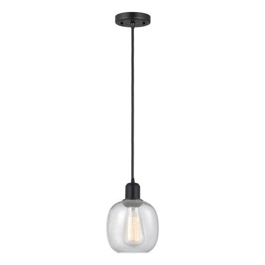 Innovations Belfast 6in 1-Light Mini Pendant | Industrial Matte Black Steel and Seedy Glass | Kitchen Island & Dining Room | Model 900-1P-BK-G104