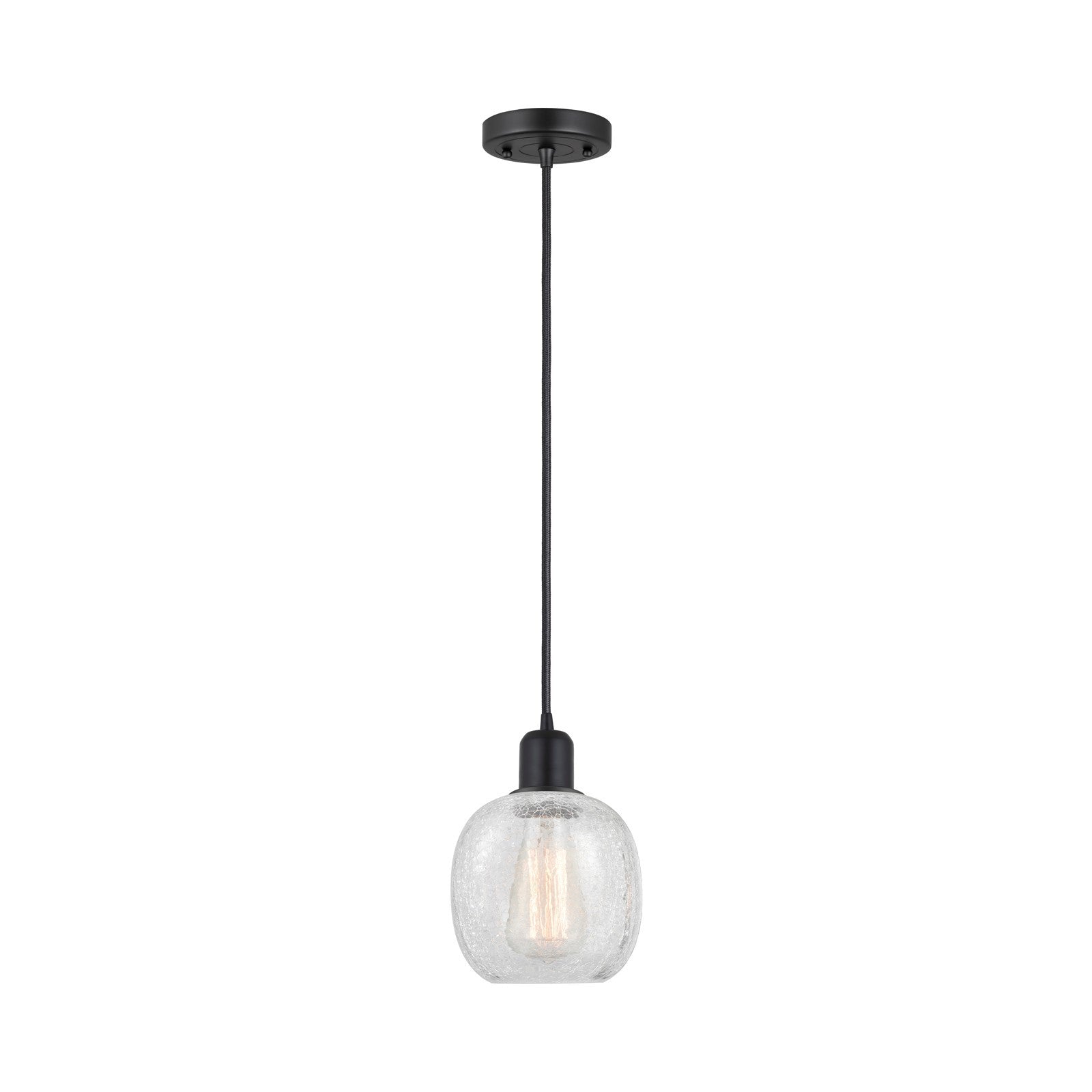 Innovations Belfast 6in 1-Light Mini Pendant | Industrial Matte Black Steel and Clear Crackle Glass | Kitchen Island & Dining Room | Model 900-1P-BK-G105