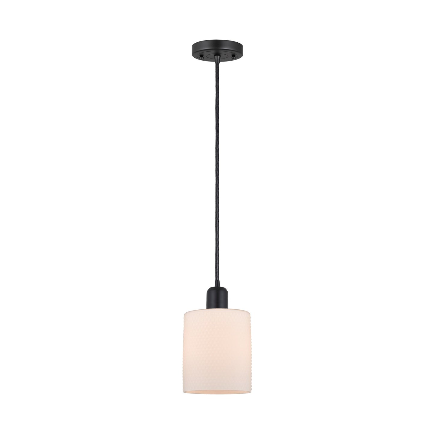 Innovations Cobbleskill 5in 1-Light Mini Pendant | Industrial Matte Black Steel and Matte White Glass | Kitchen Island & Dining | Model 900-1P-BK-G111