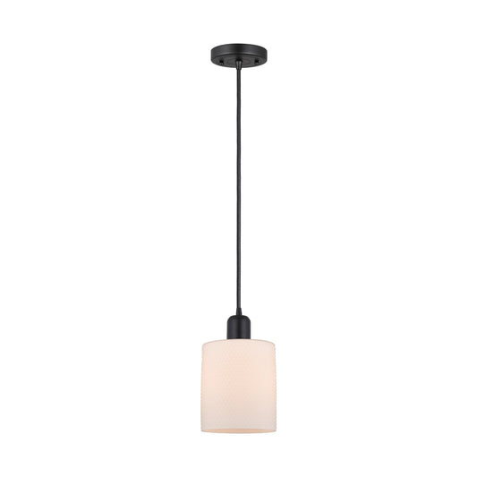 Innovations Cobbleskill 5in 1-Light Mini Pendant | Industrial Matte Black Steel and Matte White Glass | Kitchen Island & Dining | Model 900-1P-BK-G111
