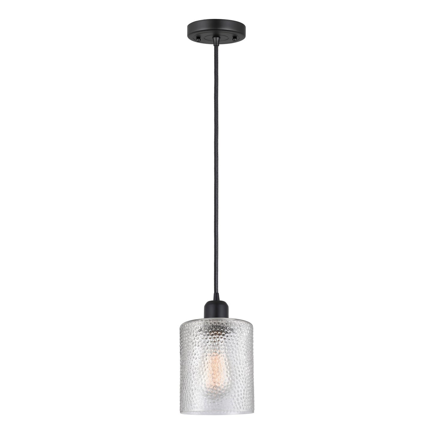 Innovations Cobbleskill 5in 1-Light Mini Pendant | Industrial Matte Black Steel and Clear Cobbleskill Glass | Kitchen Island & | Model 900-1P-BK-G112