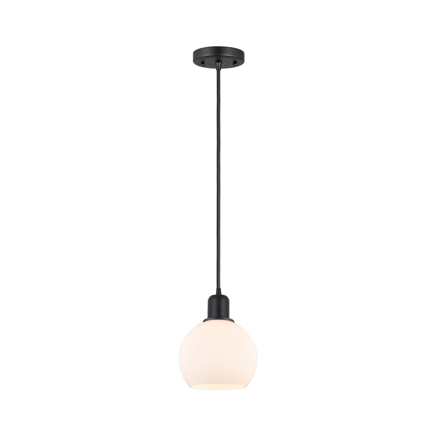 Innovations Athens 6in 1-Light Mini Pendant | Industrial Matte Black Steel and Cased Matte White Glass | Kitchen Island & Dining | Model 900-1P-BK-G121-6