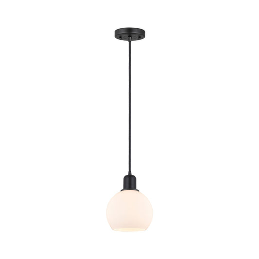 Innovations Athens 6in 1-Light Mini Pendant | Industrial Matte Black Steel and Cased Matte White Glass | Kitchen Island & Dining | Model 900-1P-BK-G121-6