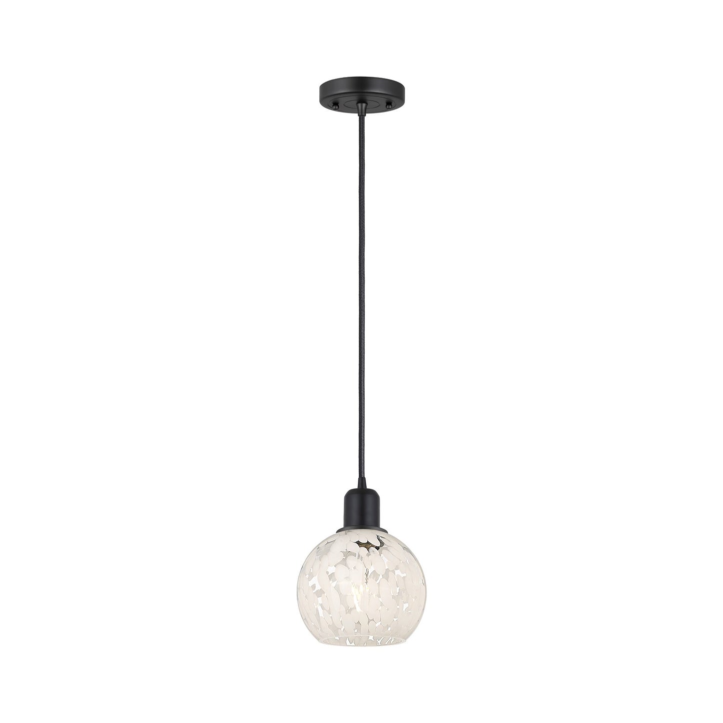 Innovations White Mouchette 6in 1-Light Mini Pendant | Industrial Matte Black Steel and White Mouchette Glass | Kitchen Island | Model 900-1P-BK-G1216-6WM