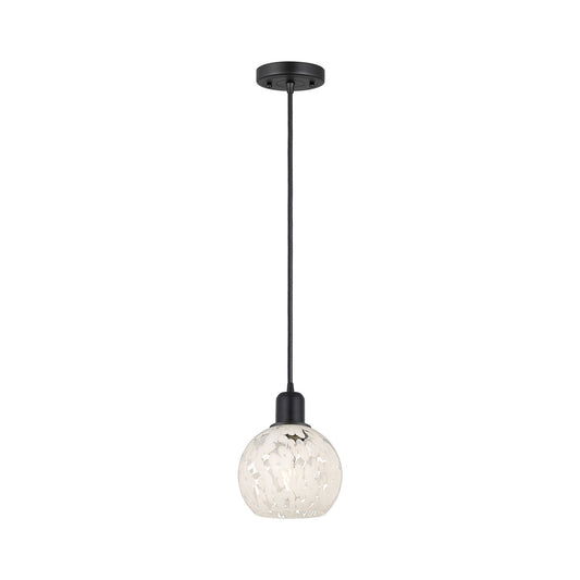 Innovations White Mouchette 6in 1-Light Mini Pendant | Industrial Matte Black Steel and White Mouchette Glass | Kitchen Island | Model 900-1P-BK-G1216-6WM