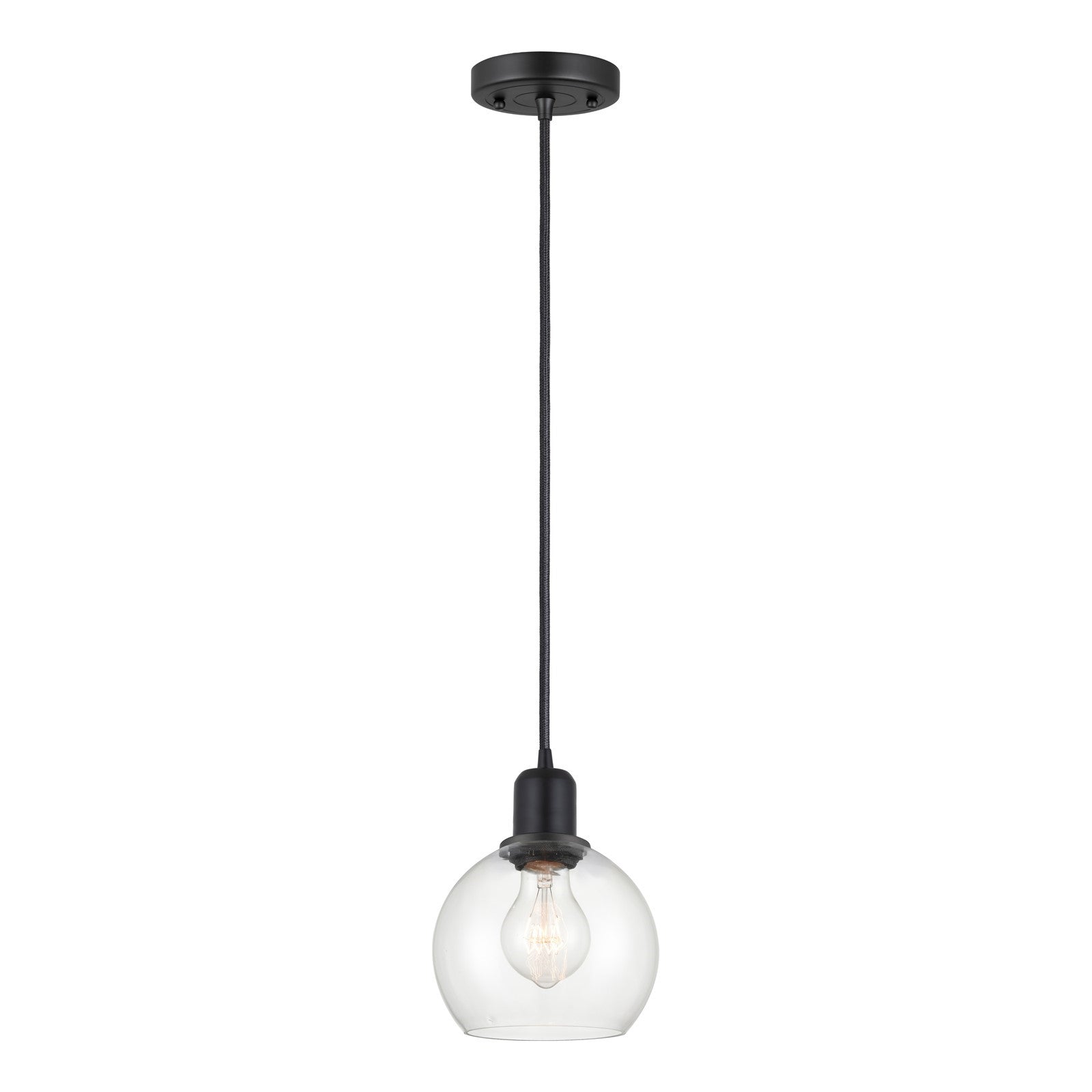 Innovations Athens 6in 1-Light Mini Pendant | Industrial Matte Black Steel and Clear Glass | Kitchen Island | Model 900-1P-BK-G122-6