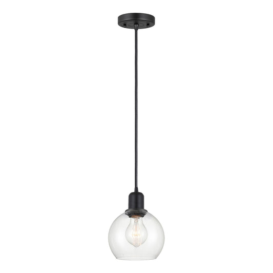 Innovations Athens 6in 1-Light Mini Pendant | Industrial Matte Black Steel and Clear Glass | Kitchen Island | Model 900-1P-BK-G122-6