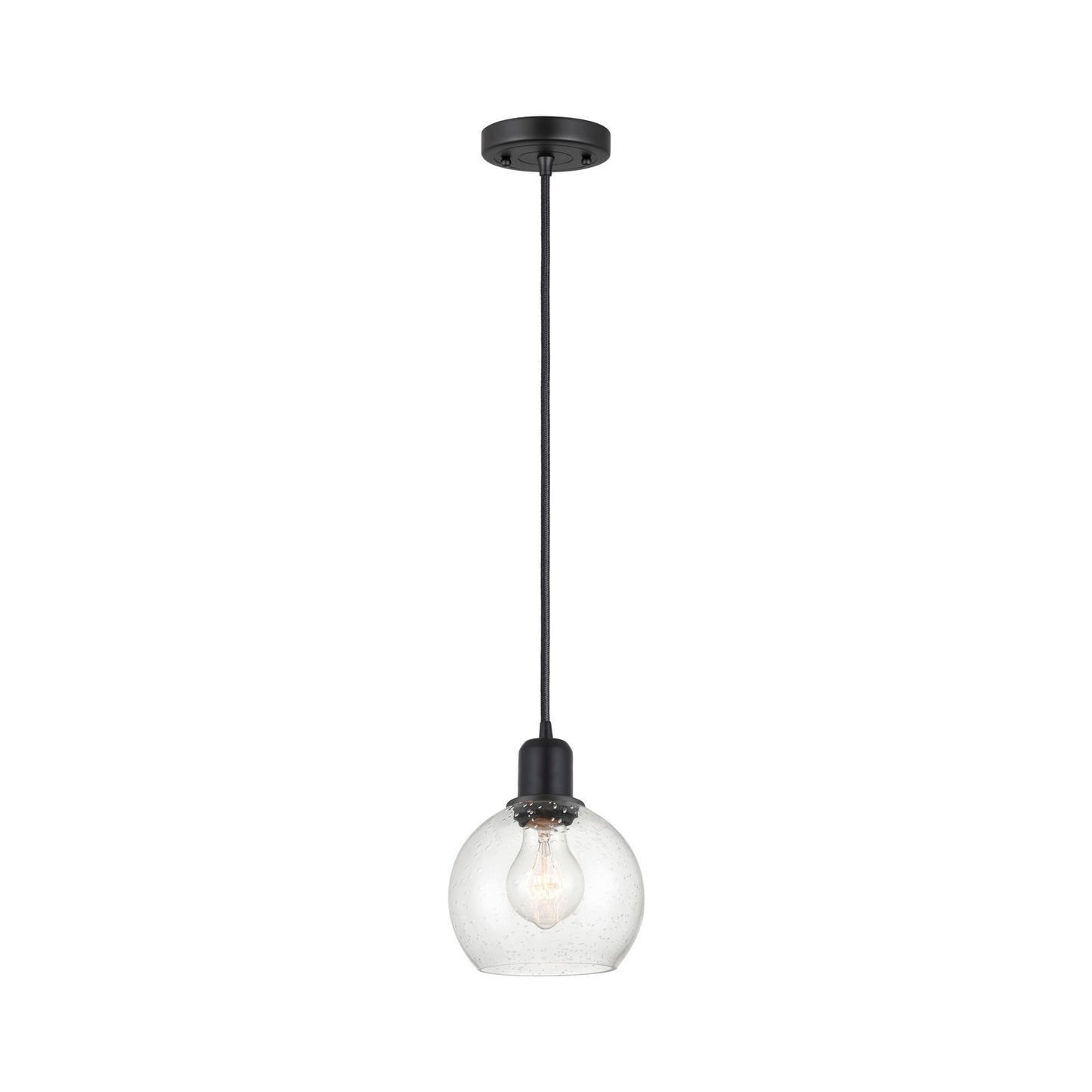 Innovations Athens 6in 1-Light Mini Pendant | Industrial Matte Black Steel and Seedy Glass | Kitchen Island & Dining Room | Model 900-1P-BK-G124-6