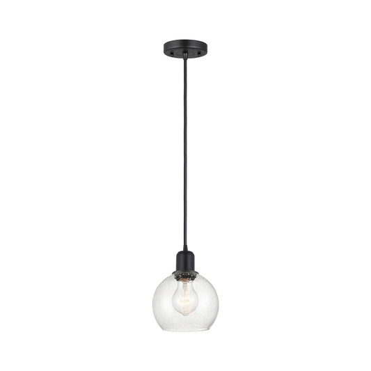 Innovations Athens 6in 1-Light Mini Pendant | Industrial Matte Black Steel and Seedy Glass | Kitchen Island & Dining Room | Model 900-1P-BK-G124-6