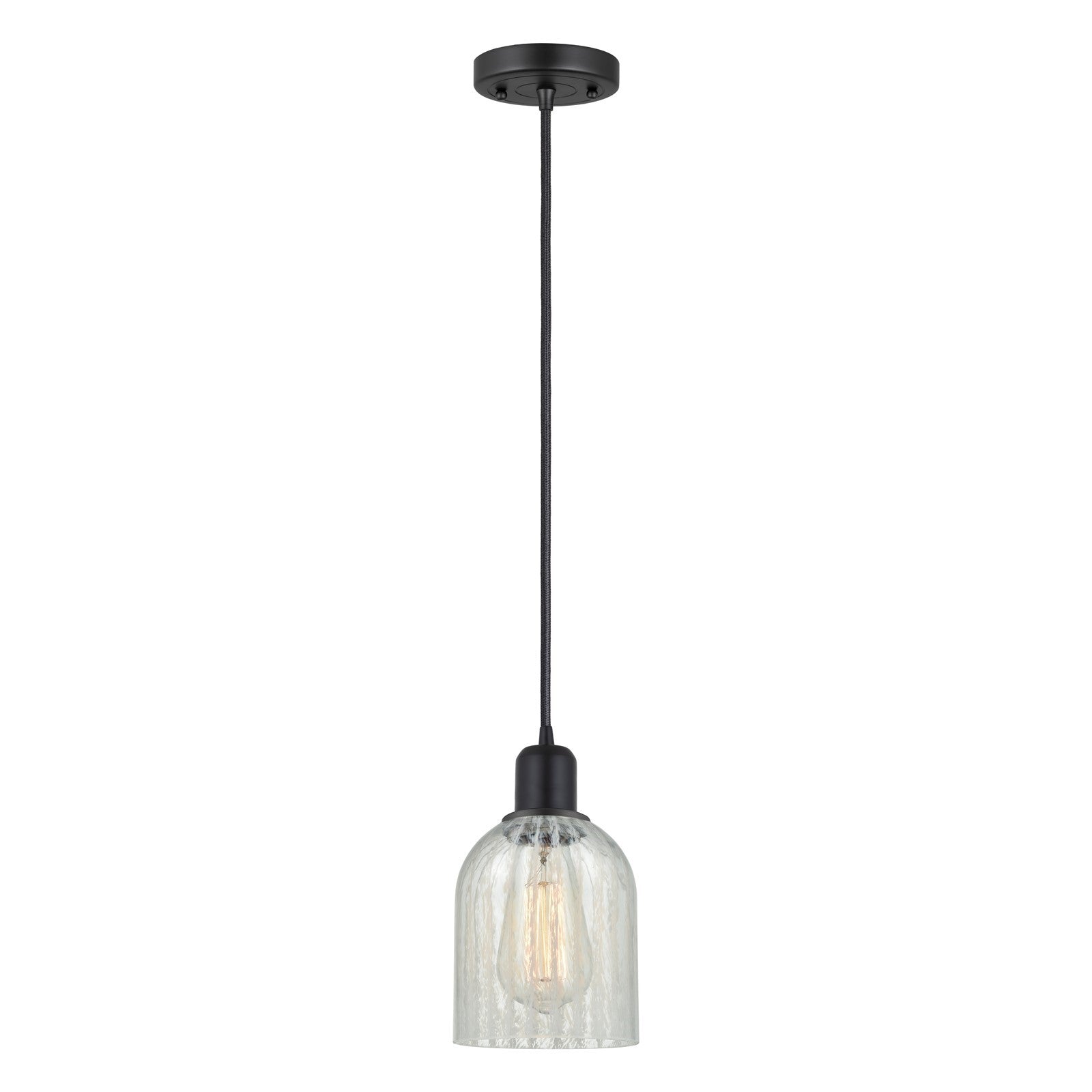 Innovations Caledonia 5in 1-Light Mini Pendant | Industrial Matte Black Steel and Mouchette Glass | Kitchen Island & Dining Room | Model 900-1P-BK-G2511