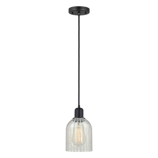 Innovations Caledonia 5in 1-Light Mini Pendant | Industrial Matte Black Steel and Mouchette Glass | Kitchen Island & Dining Room | Model 900-1P-BK-G2511