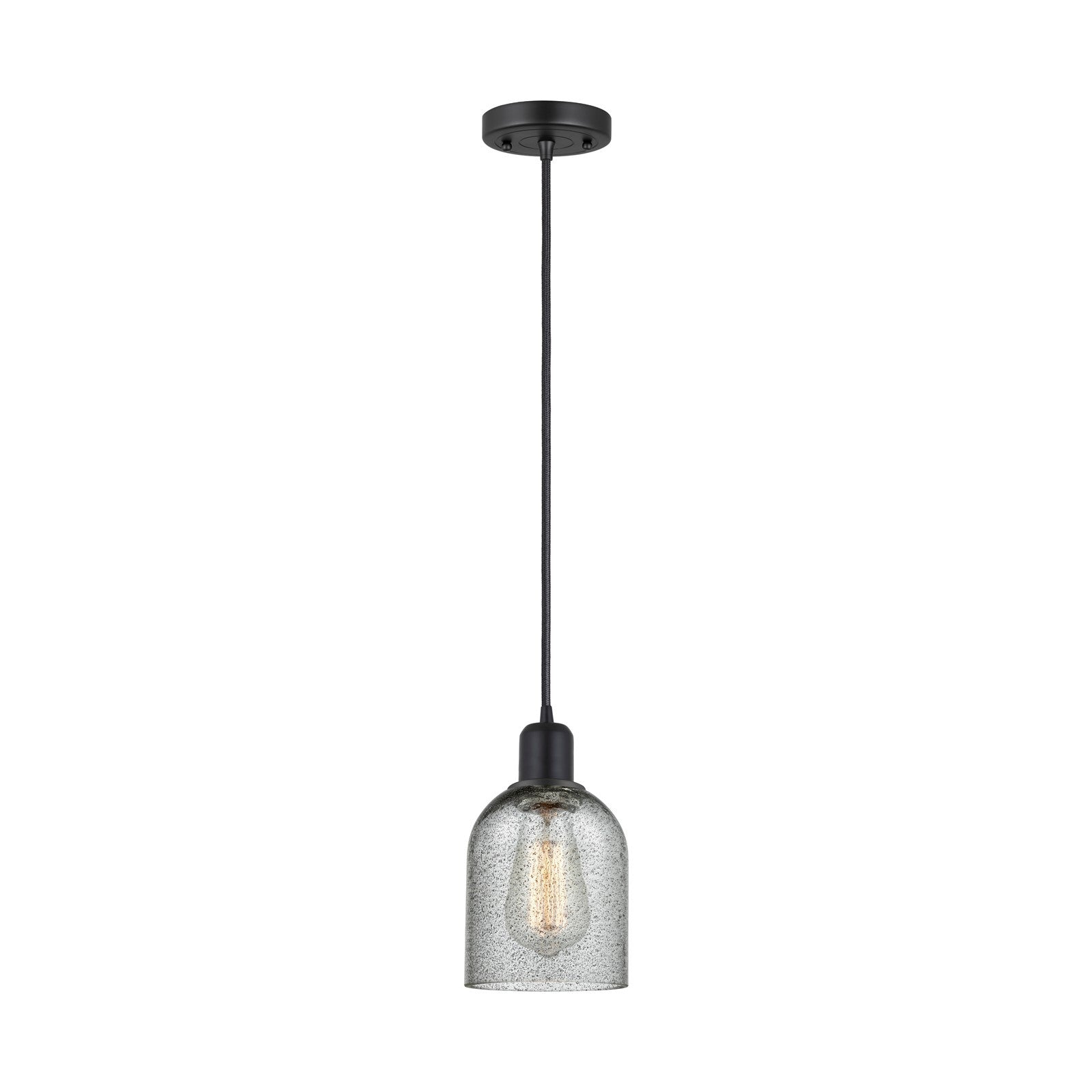 Innovations Caledonia 5in 1-Light Mini Pendant | Industrial Matte Black Steel and Charcoal Glass | Kitchen Island | 5 x 9 in | Model 900-1P-BK-G257