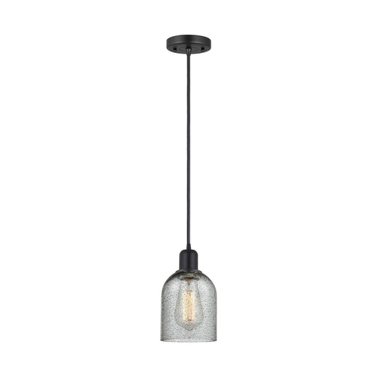 Innovations Caledonia 5in 1-Light Mini Pendant | Industrial Matte Black Steel and Charcoal Glass | Kitchen Island | 5 x 9 in | Model 900-1P-BK-G257
