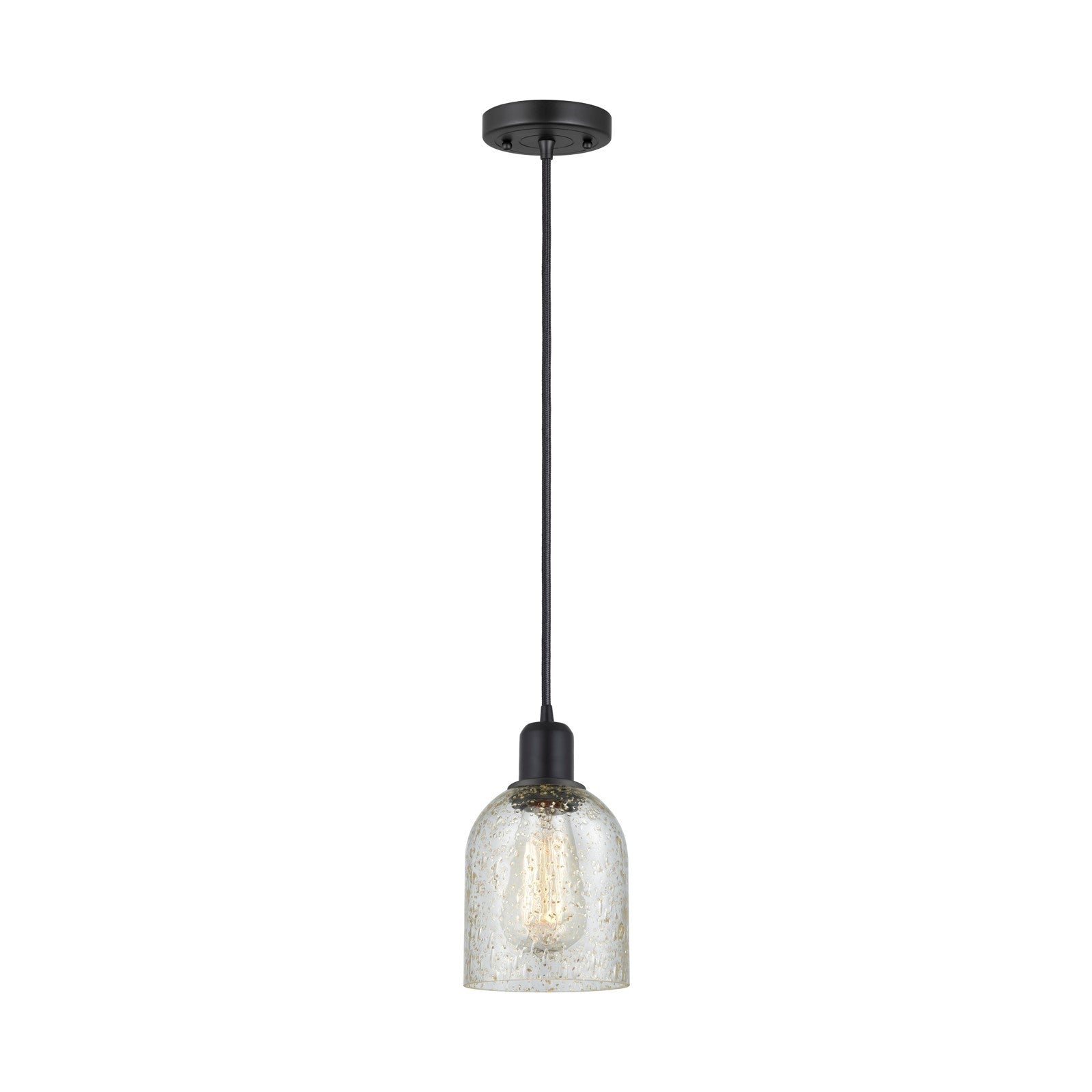 Innovations Caledonia 5in 1-Light Mini Pendant | Industrial Matte Black Steel and Mica Glass | Kitchen Island & Dining Room | Model 900-1P-BK-G259