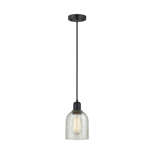 Innovations Caledonia 5in 1-Light Mini Pendant | Industrial Matte Black Steel and Mica Glass | Kitchen Island & Dining Room | Model 900-1P-BK-G259