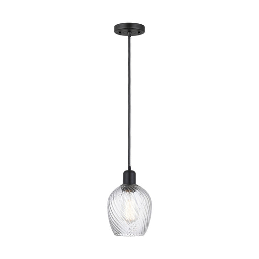 Innovations Salina 6in 1-Light Mini Pendant | Industrial Matte Black Steel and Clear Spiral Fluted Glass | Kitchen Island & Dining | Model 900-1P-BK-G292