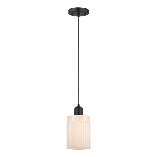 Innovations Hadley 4.5in 1-Light Mini Pendant | Industrial Matte Black Steel and Matte White Glass | Kitchen Island | Model 900-1P-BK-G341