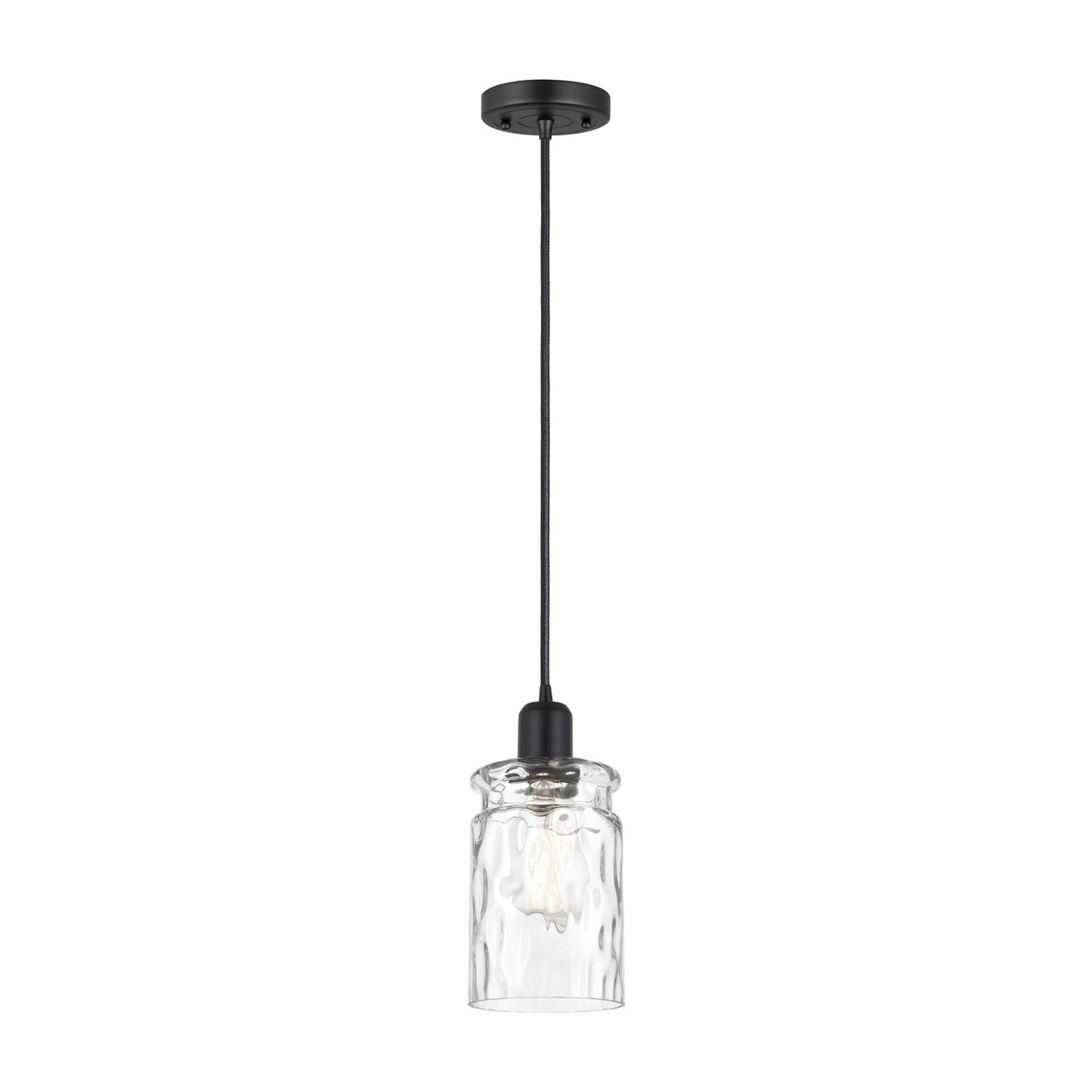 Innovations Candor 5in 1-Light Mini Pendant | Industrial Matte Black Steel and Clear Waterglass Frosted Glass | Kitchen Island & | Model 900-1P-BK-G352