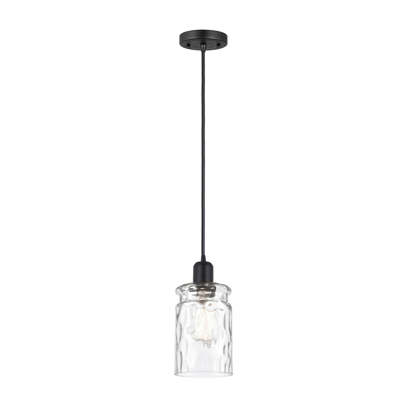 Innovations Candor 5in 1-Light Mini Pendant | Industrial Matte Black Steel and Clear Waterglass Frosted Glass | Kitchen Island & | Model 900-1P-BK-G352