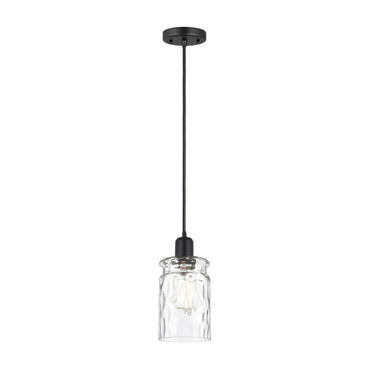 Innovations Candor 5in 1-Light Mini Pendant | Industrial Matte Black Steel and Clear Waterglass Frosted Glass | Kitchen Island & | Model 900-1P-BK-G352