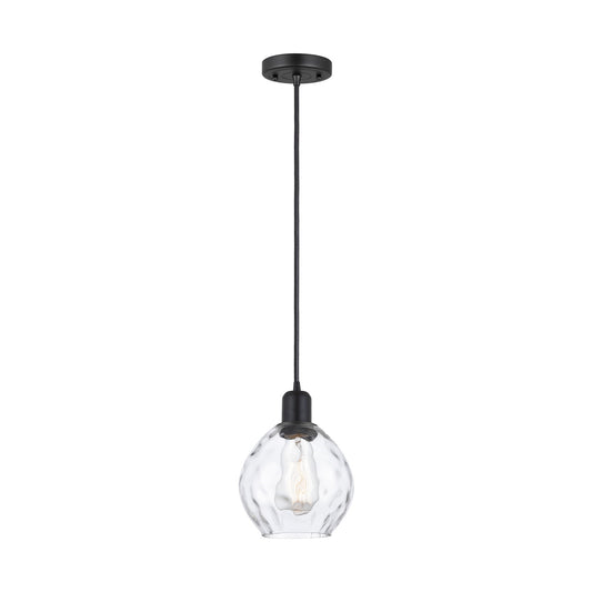 Innovations Waverly 6.25in 1-Light Mini Pendant | Industrial Matte Black Steel and Clear Glass | Kitchen Island & Dining Room | Model 900-1P-BK-G362